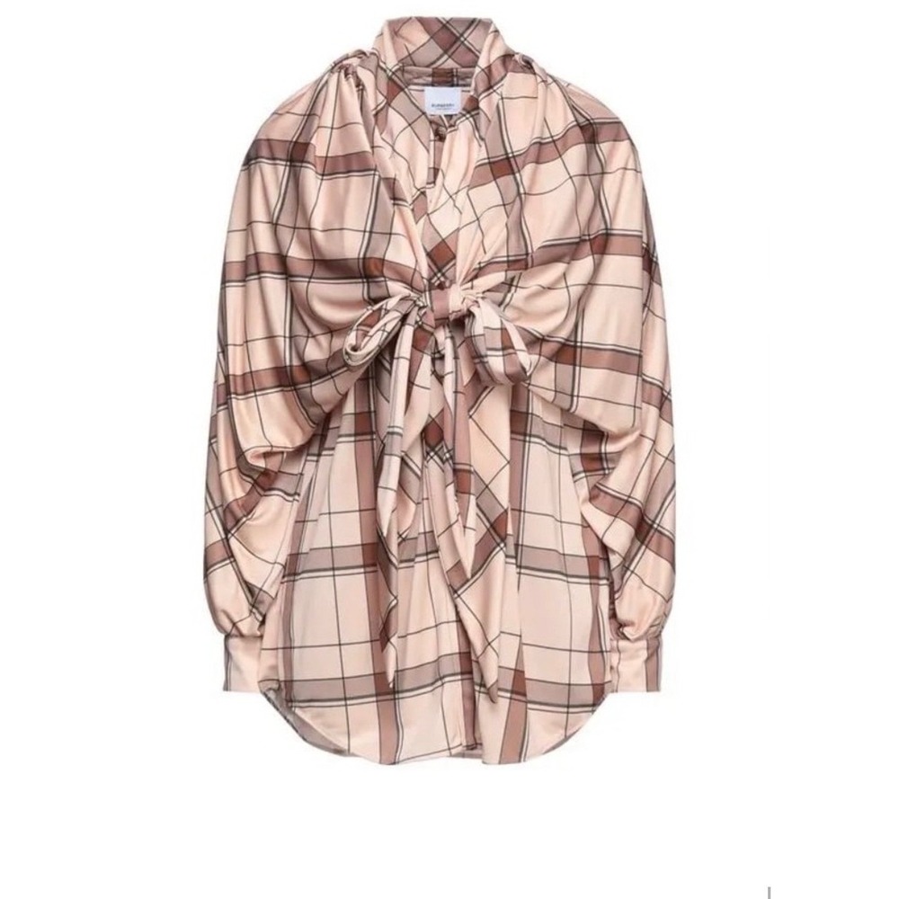 NWT Burberry Blush Pink Check Drape Sleeve Shirt Size 0 US
